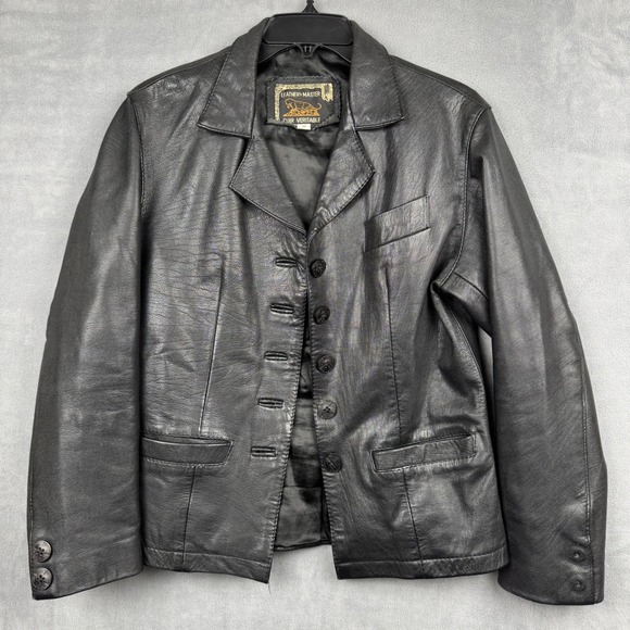 Leather's Master Jackets & Blazers - Vintage LEATHERS MASTER Black‎ Genuine Leather Blazer Jacket Womens M Button